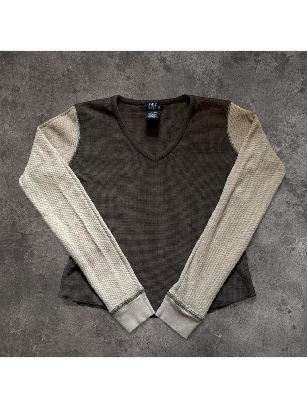Beautiful Y2K two tone block cotton long sleeve shirt